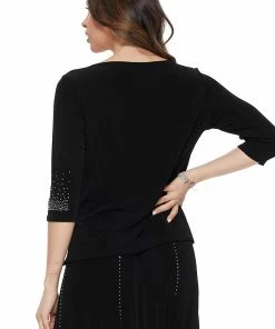 Jostar Non Iron Rhinestone Accent Long Sleeve Scoop Top-134AY-QRS1-R-R077
