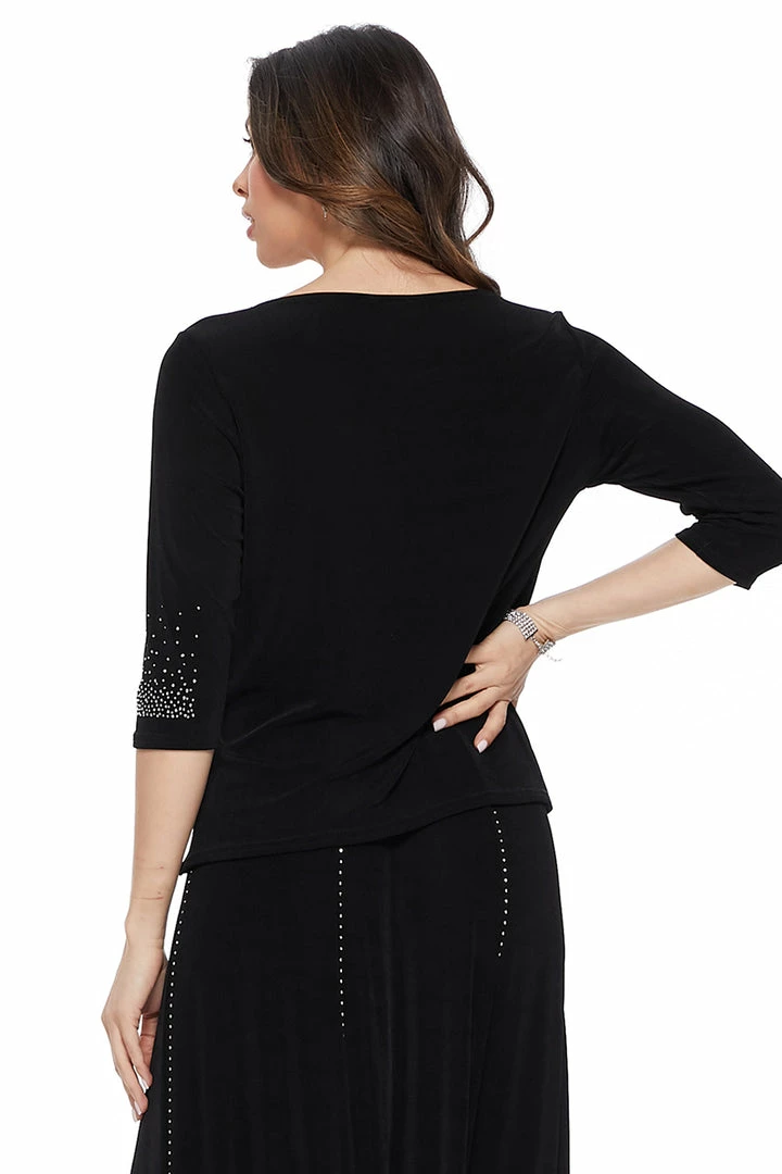 Jostar Non Iron Rhinestone Accent Long Sleeve Scoop Top-134AY-QRS1-R-R077