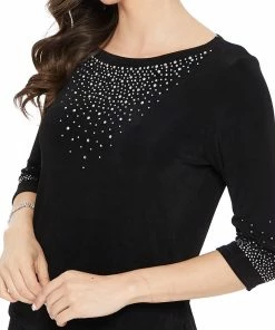 Jostar Non Iron Rhinestone Accent Long Sleeve Scoop Top-134AY-QRS1-R-R077