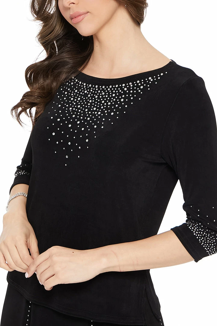 Jostar Non Iron Rhinestone Accent Long Sleeve Scoop Top-134AY-QRS1-R-R077