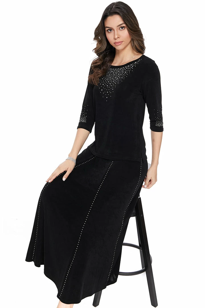 Jostar Non Iron Rhinestone Accent Long Sleeve Scoop Top-134AY-QRS1-R-R077