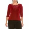 Jostar Non Iron Rhinestone Accent Long Sleeve Scoop Top-134AY-QRS1-R-R077