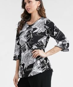 Jostar Women's Stretchy Merrow Top 3/4 Sleeve Print Plus, 158BN-QXP-W120