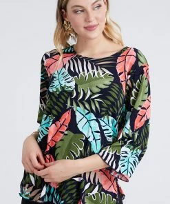 Jostar Women's Stretchy Merrow Top Three Quarter Print-158BN-QRP1-W212 Quarter Sleeves