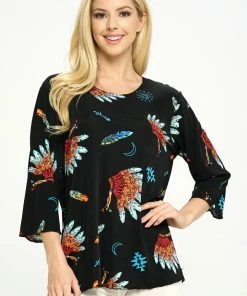 Tops Jostar Women's Stretchy Merrow Top Three Quarter Print, 158BN-QP-W321