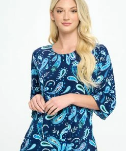 Jostar Stretchy Merrow Top Three Quarter Print-158BN-QRP1-W323 Quarter Sleeves