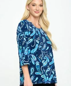 Jostar Stretchy Merrow Top Three Quarter Print-158BN-QRP1-W323 Quarter Sleeves