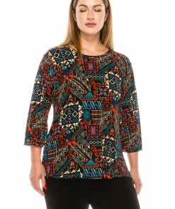 Jostar Women's Stretchy Merrow Top Three Quarter Print-158BN-QRP1-W070 Quarter Sleeves