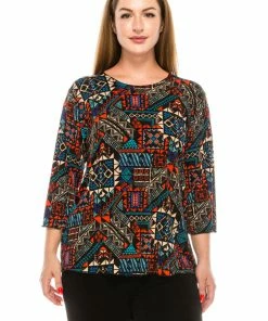 Jostar Women's Stretchy Merrow Top Three Quarter Print-158BN-QRP1-W070 Quarter Sleeves