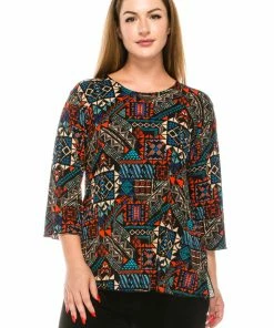 Jostar Women's Stretchy Merrow Top Three Quarter Print-158BN-QRP1-W070 Quarter Sleeves