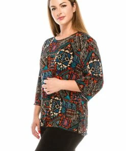Jostar Women's Stretchy Merrow Top Three Quarter Print-158BN-QRP1-W070 Quarter Sleeves