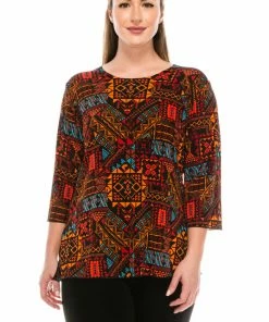 Jostar Women's Stretchy Merrow Top Three Quarter Print-158BN-QRP1-W070 Quarter Sleeves