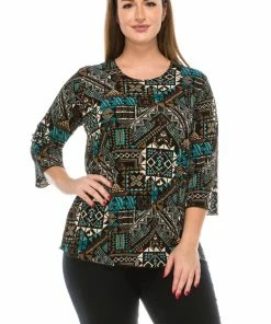 Jostar Women's Stretchy Merrow Top Three Quarter Print-158BN-QRP1-W070 Quarter Sleeves