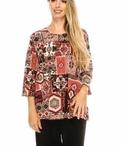 Jostar Women's Stretchy Merrow Top Three Quarter Print-158BN-QRP1-W166