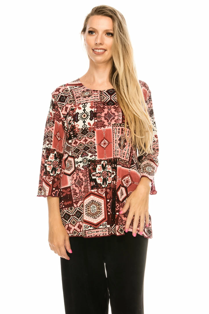 Jostar Women's Stretchy Merrow Top Three Quarter Print-158BN-QRP1-W166