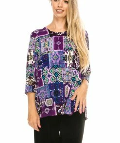 Jostar Women's Stretchy Merrow Top Three Quarter Print-158BN-QRP1-W166