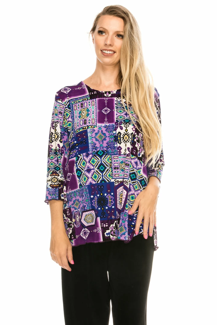 Jostar Women's Stretchy Merrow Top Three Quarter Print-158BN-QRP1-W166
