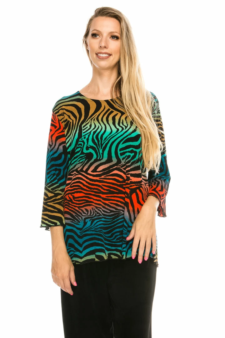 Jostar Women's Stretchy Merrow Top Three Quarter Print-158BN-QRP1-W171 Quarter Sleeves