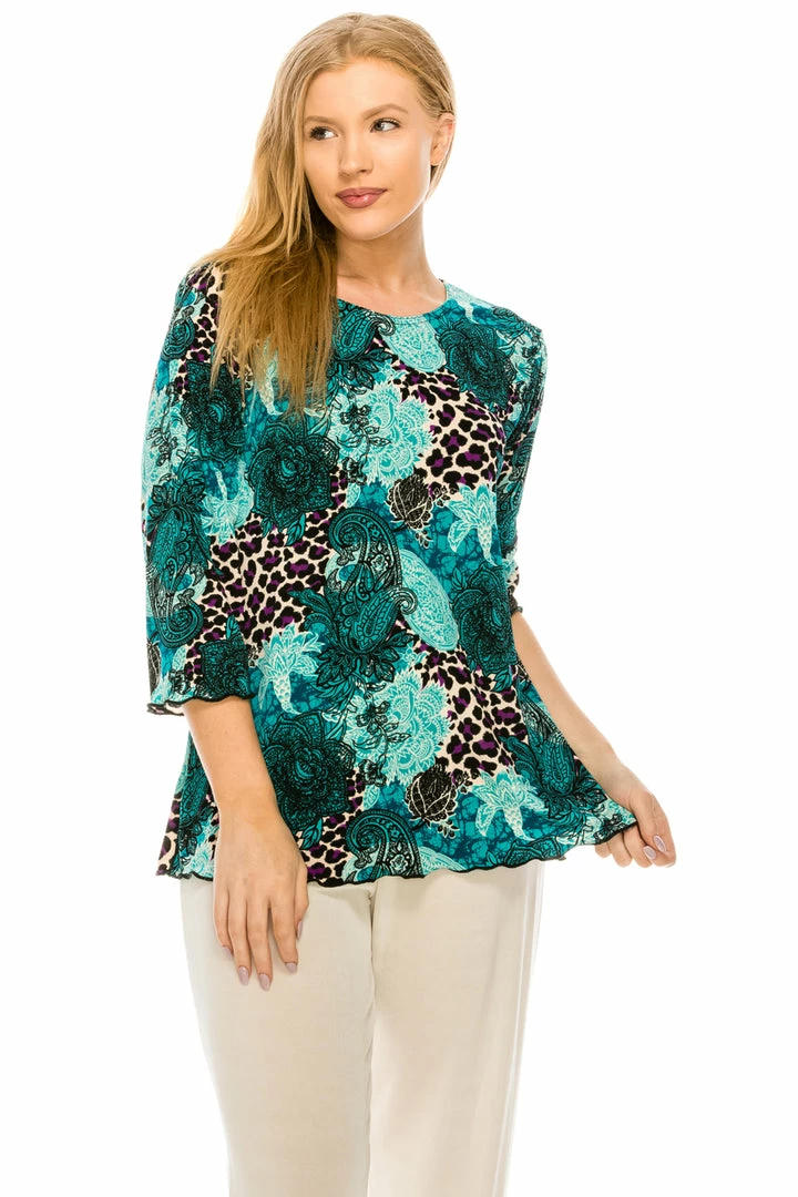 Jostar Women's Stretchy Merrow Top Three Quarter Print-158BN-QRP1-W188 Quarter Sleeves