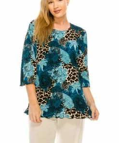 Jostar Women's Stretchy Merrow Top 3/4 Sleeve Print Plus, 158BN-QXP-W188