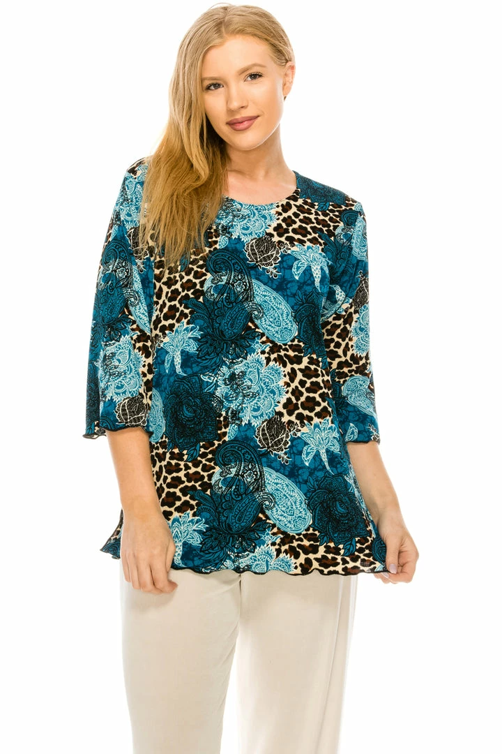 Jostar Women's Stretchy Merrow Top Three Quarter Print-158BN-QRP1-W188 Quarter Sleeves