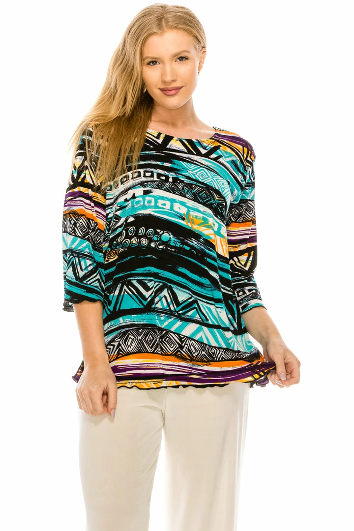 Jostar Women's Stretchy Merrow Top Three Quarter Print-158BN-QRP1-W194 Quarter Sleeves