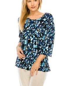Jostar Women's Stretchy Merrow Top Three Quarter Print-158BN-QRP1-W196 Quarter Sleeves