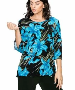 Tops Jostar Women's Stretchy Merrow Top 3/4 Sleeve Print Plus, 158BN-QXP-W683