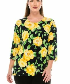 Tops Jostar Women's Stretchy Merrow Top 3/4 Sleeve Print Plus, 158BN-QXP-W020