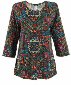 Tops Jostar Women's Stretchy Merrow Top 3/4 Sleeve Print Plus, 158BN-QXP-W070