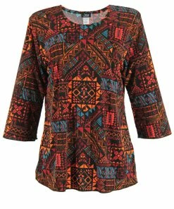 Tops Jostar Women's Stretchy Merrow Top 3/4 Sleeve Print Plus, 158BN-QXP-W070