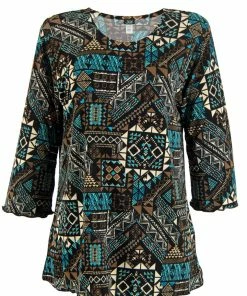 Tops Jostar Women's Stretchy Merrow Top 3/4 Sleeve Print Plus, 158BN-QXP-W070