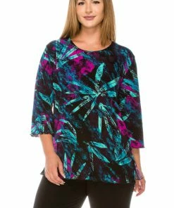Jostar Women's Stretchy Merrow Top 3/4 Sleeve Print Plus, 158BN-QXP-W101