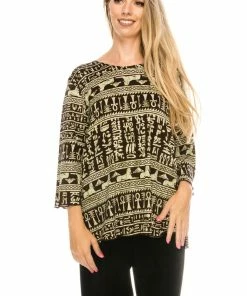 Tops Jostar Women's Stretchy Merrow Top 3/4 Sleeve Print Plus, 158BN-QXP-W164