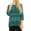 Tops Jostar Women's Stretchy Merrow Top 3/4 Sleeve Print Plus, 158BN-QXP-W164