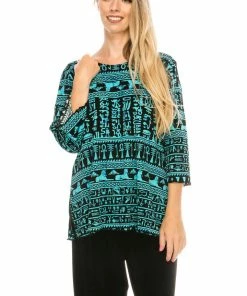 Tops Jostar Women's Stretchy Merrow Top 3/4 Sleeve Print Plus, 158BN-QXP-W164