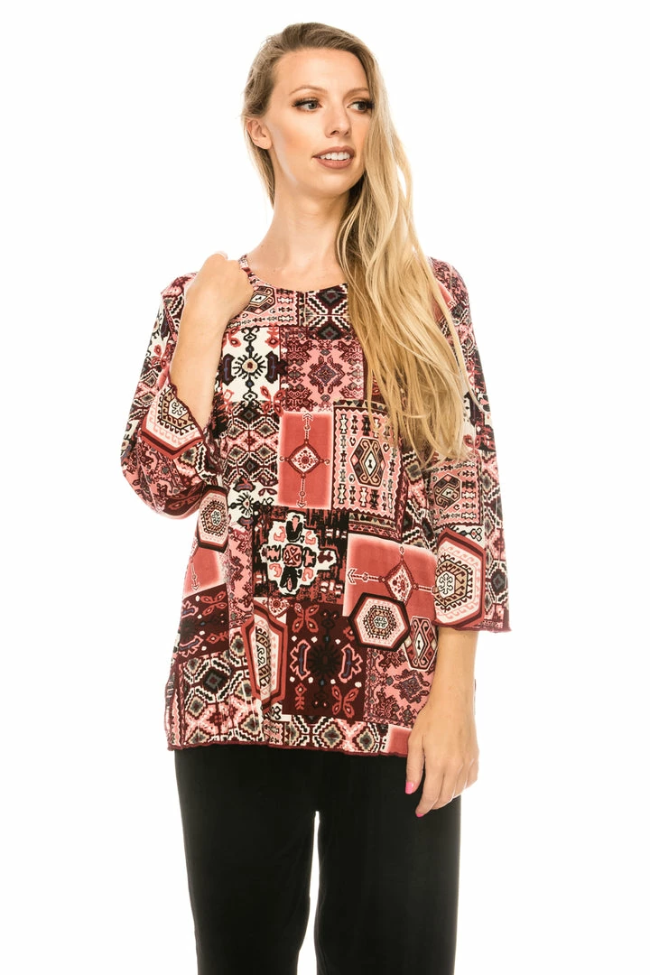 Jostar Women's Stretchy Merrow Top 3/4 Sleeve Print Plus, 158BN-QXP-W166 Tops