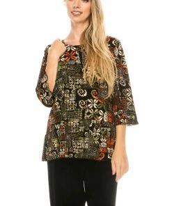 Jostar Women's Stretchy Merrow Top 3/4 Sleeve Print Plus, 158BN-QXP-W167