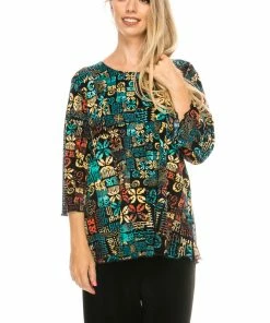 Jostar Women's Stretchy Merrow Top 3/4 Sleeve Print Plus, 158BN-QXP-W167