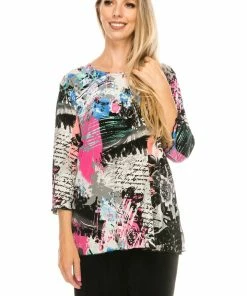 Jostar Women's Stretchy Merrow Top 3/4 Sleeve Print Plus, 158BN-QXP-W169 Tops