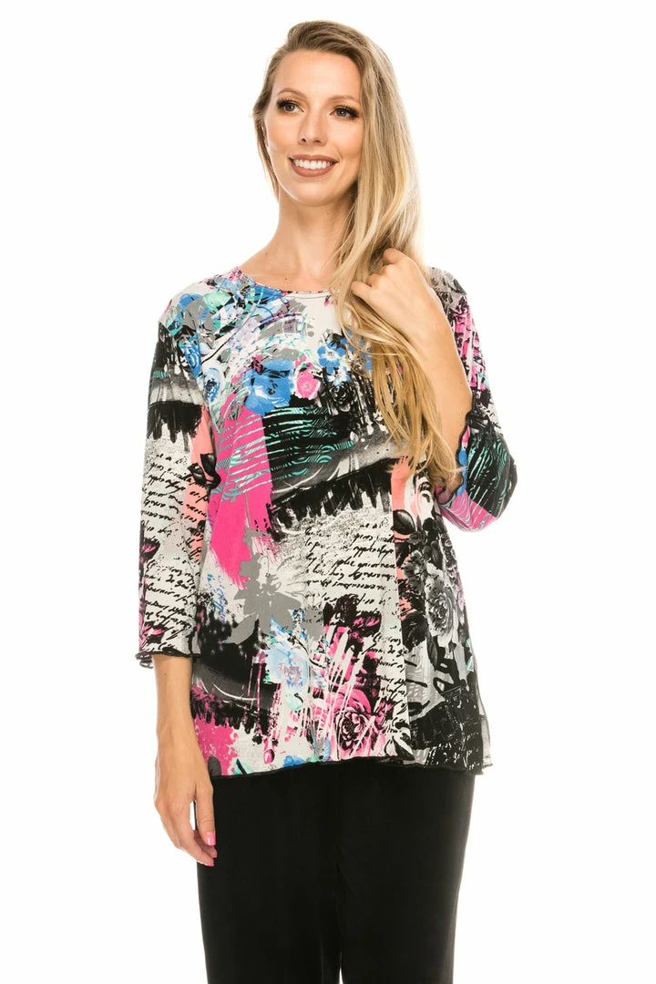 Jostar Women's Stretchy Merrow Top 3/4 Sleeve Print Plus, 158BN-QXP-W169 Tops