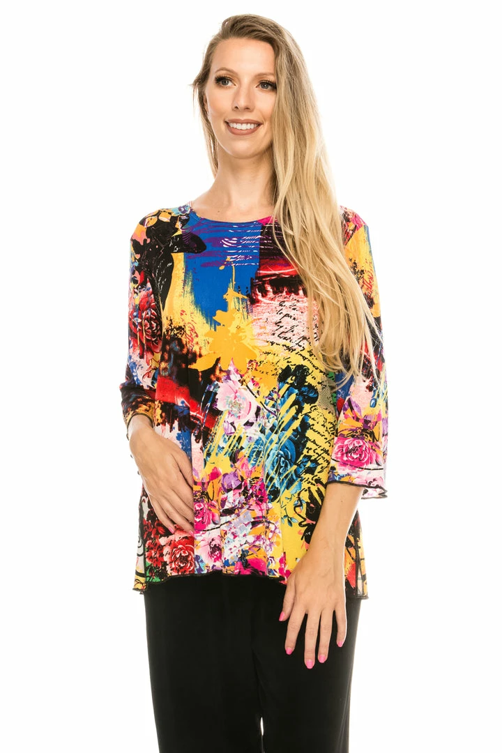 Jostar Women's Stretchy Merrow Top 3/4 Sleeve Print Plus, 158BN-QXP-W169 Tops