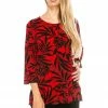 Plus Size Jostar Women's Stretchy Merrow Top 3/4 Sleeve Print Plus, 158BN-QXP-W173