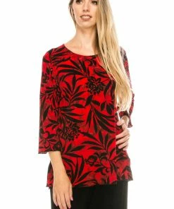 Plus Size Jostar Women's Stretchy Merrow Top 3/4 Sleeve Print Plus, 158BN-QXP-W173
