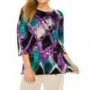 Jostar Women's Stretchy Merrow Top 3/4 Sleeve Print Plus, 158BN-QXP-W180