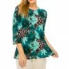 Jostar Women's Stretchy Merrow Top 3/4 Sleeve Print Plus, 158BN-QXP-W188