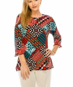 Jostar Women's Stretchy Merrow Top 3/4 Sleeve Print Plus, 158BN-QXP-W190 Tops