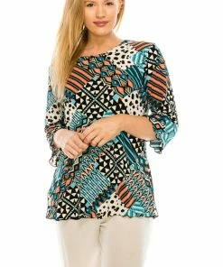 Jostar Women's Stretchy Merrow Top 3/4 Sleeve Print Plus, 158BN-QXP-W190 Tops