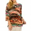 Tops Jostar Women's Stretchy Merrow Top 3/4 Sleeve Print Plus, 158BN-QXP-W194