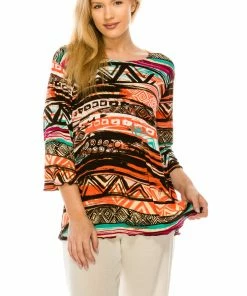 Tops Jostar Women's Stretchy Merrow Top 3/4 Sleeve Print Plus, 158BN-QXP-W194